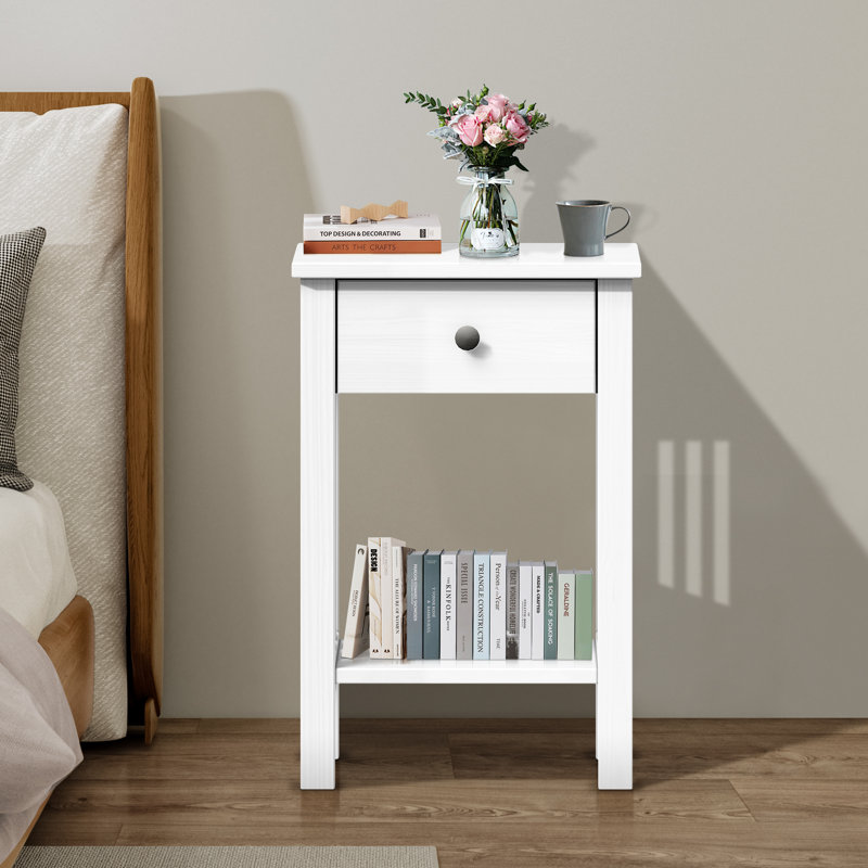 Ahmyiah 1-Drawer Solid Wood Nightstand, 1, White