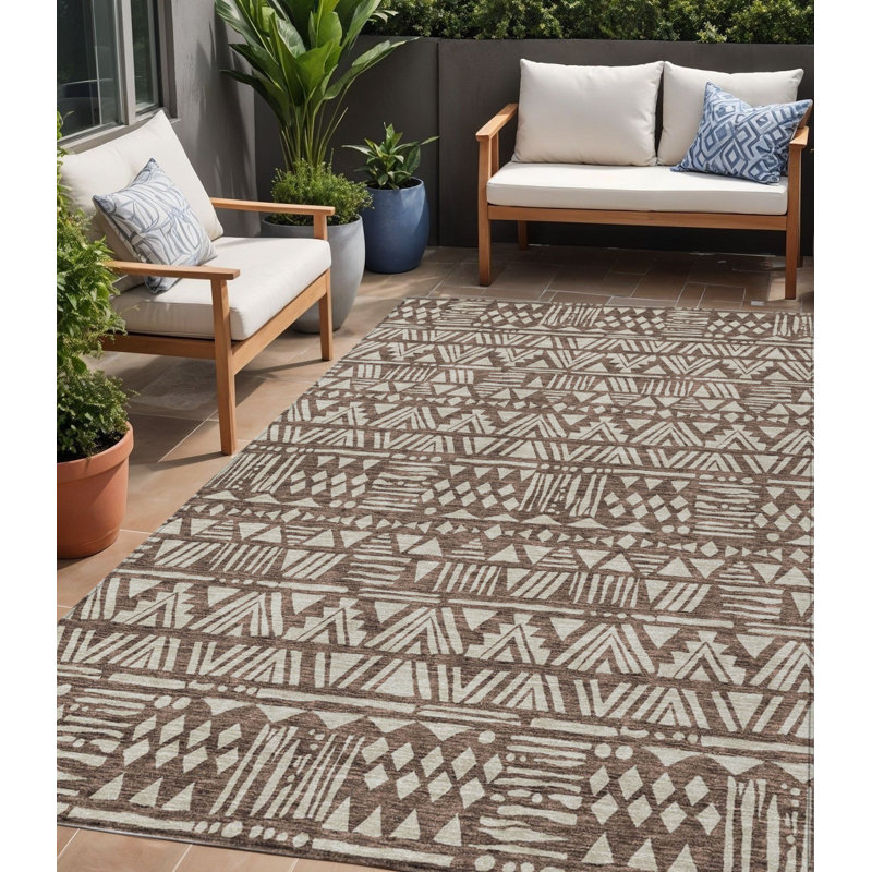 Tapis d'intérieur et d'extérieur lavable brun et beige 5 pi x 8 pi Southwestern