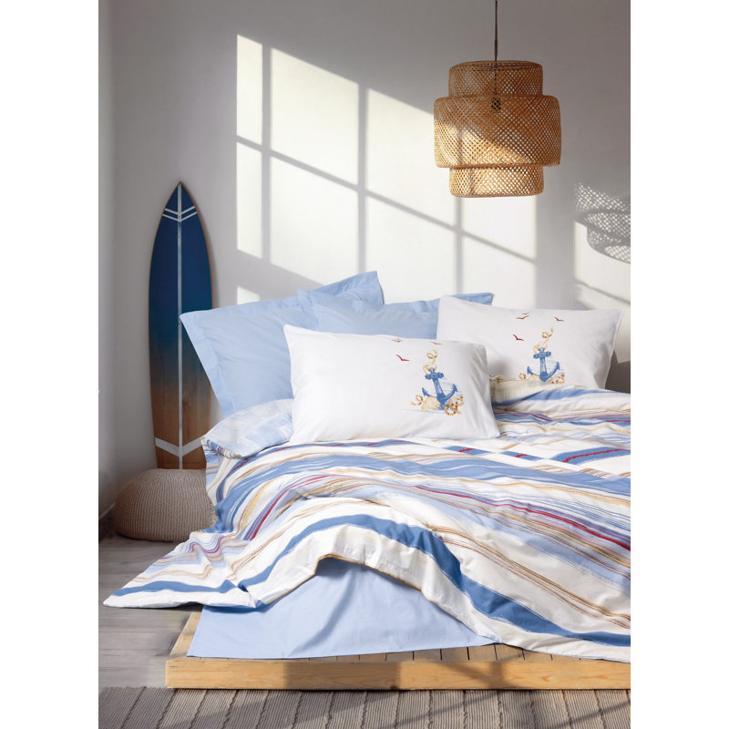 Super King Quilt Cover Set, 100% Cotton Ranforce, Blue | Duvet Cover 102.4 x 86.6, 2 Pillowcases 19.7 x 31.5 | Pigment Printing, 145 Thread Count, Machine Washable, Button Closure | Luxurious & Stylish Bedding