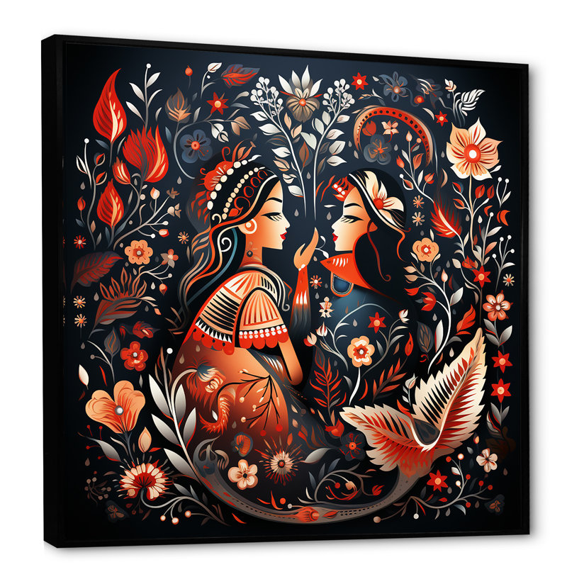 Art indien, Rajasthani Folklore Tales I - Art mural indien, Cadre flottant noir, H 16 po x l 16 po x P 1 po