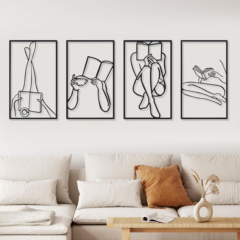 4 pièces d'art mural en métal doré minimaliste