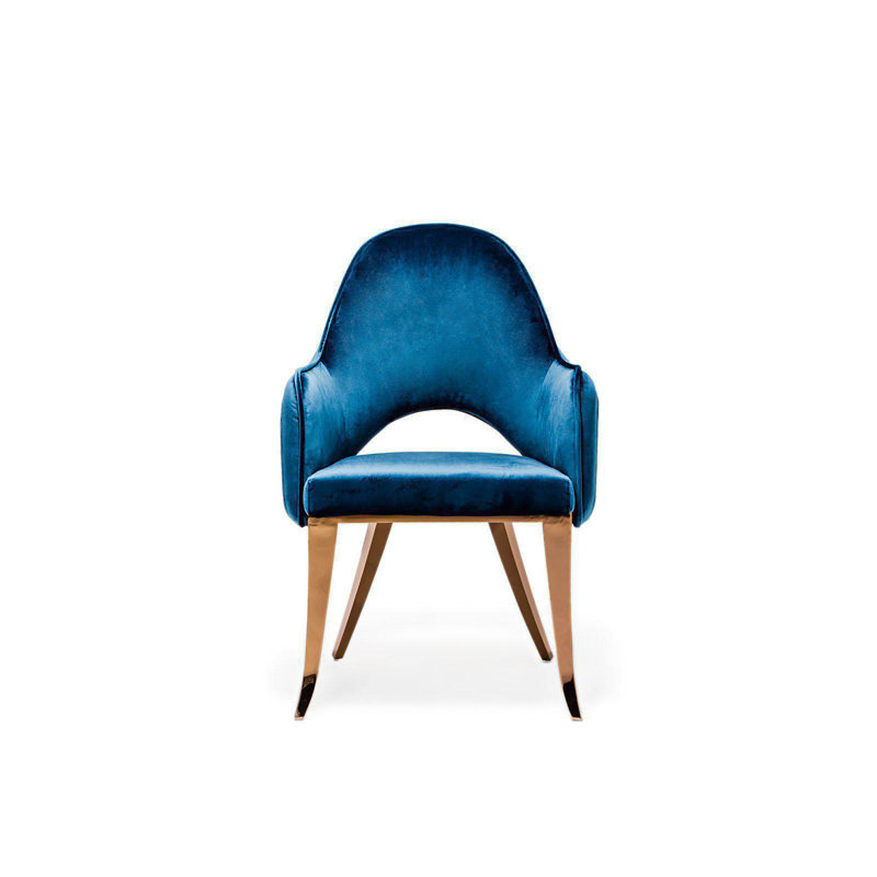 Chaise d'appoint en velours Merriott, Bleu, Or