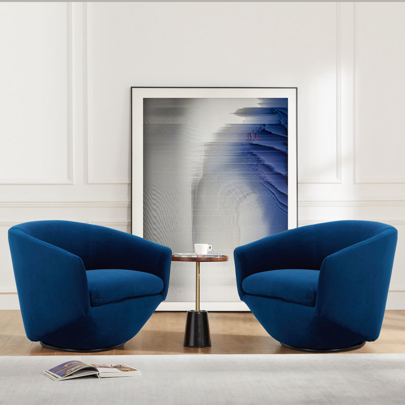 Fauteuil demi-tonneau pivotant en velours Elexi, Velours de polyester bleu