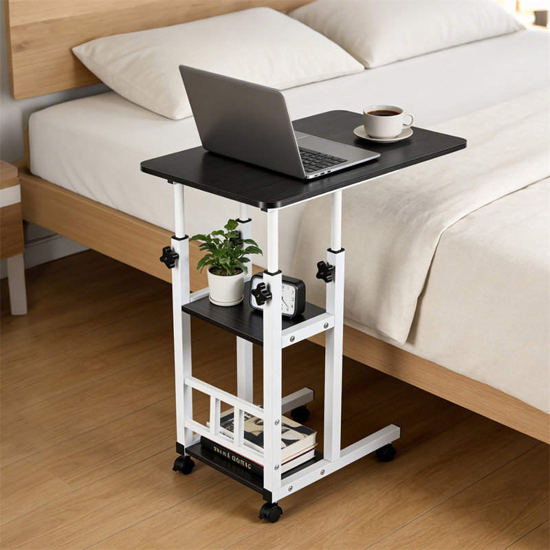 C Shaped End Table Height Adjustable, Couch Side Table with Charging Station
