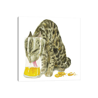 Tabby Cat With Beer by Alexey Dmitrievich Shmyrov - Wrapped Canvas Painting