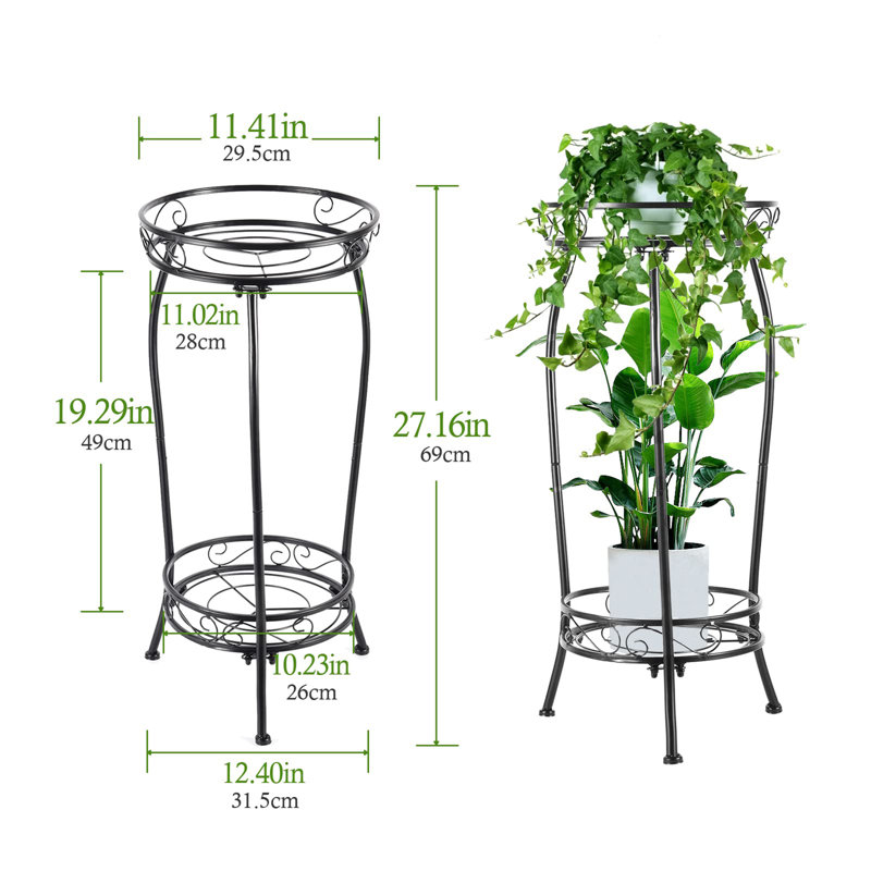 Grand support pour plante d'intérieur en métal, Noir