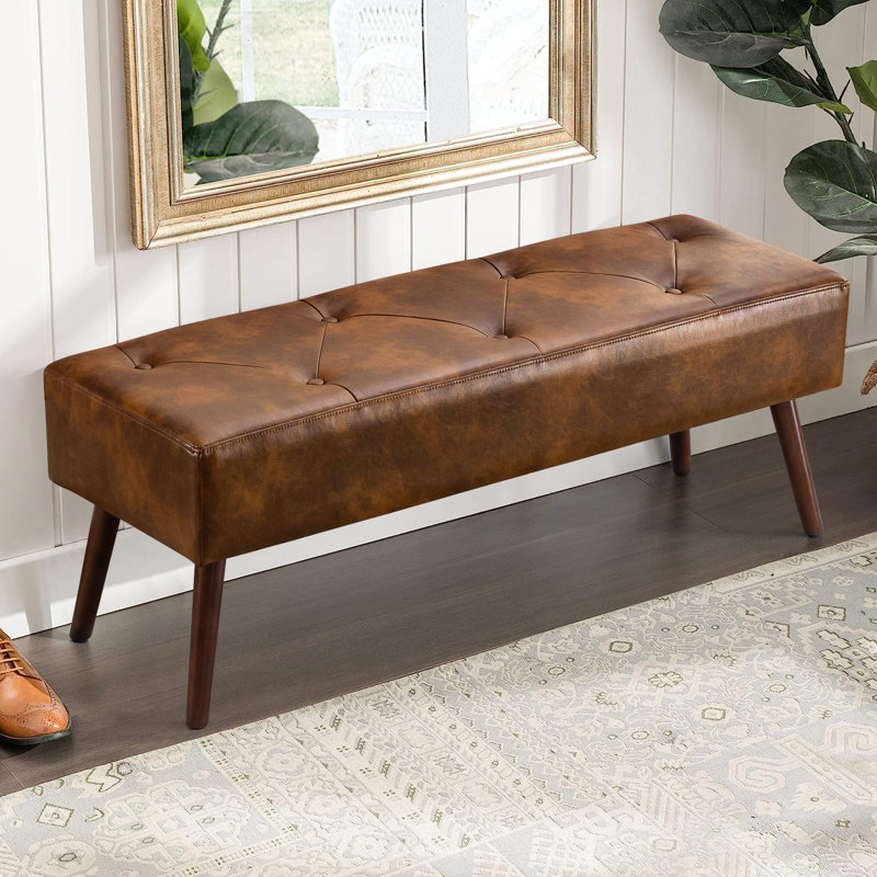 Sveina Faux Leather Upholstered Bench, Dust Yellow