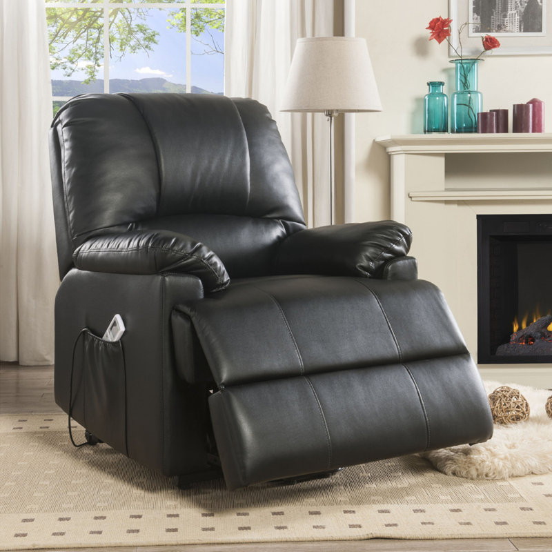Faux Leather Lift Assist Recliner, Black Faux Leather