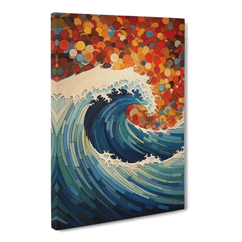 Wave Japanese Cubism Art - Wrapped Canvas, 60cm H x 40cm W x 3cm D