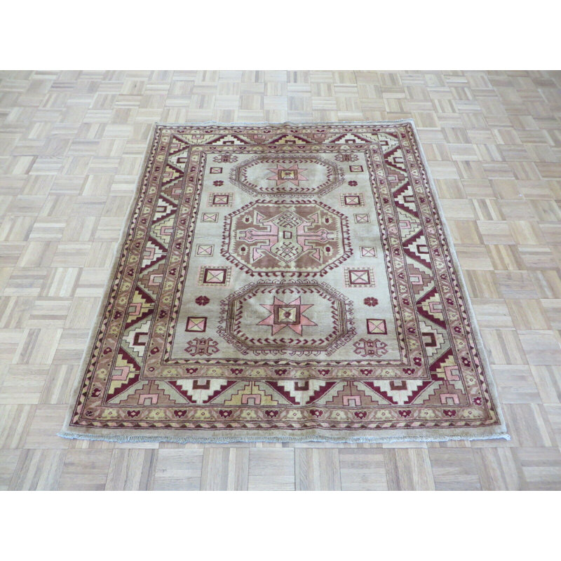 Tapis décoratif en laine noué à la main de conception unique en laine brun noué à la main 5 pi 11 po x 6 pi 1 po Corentin