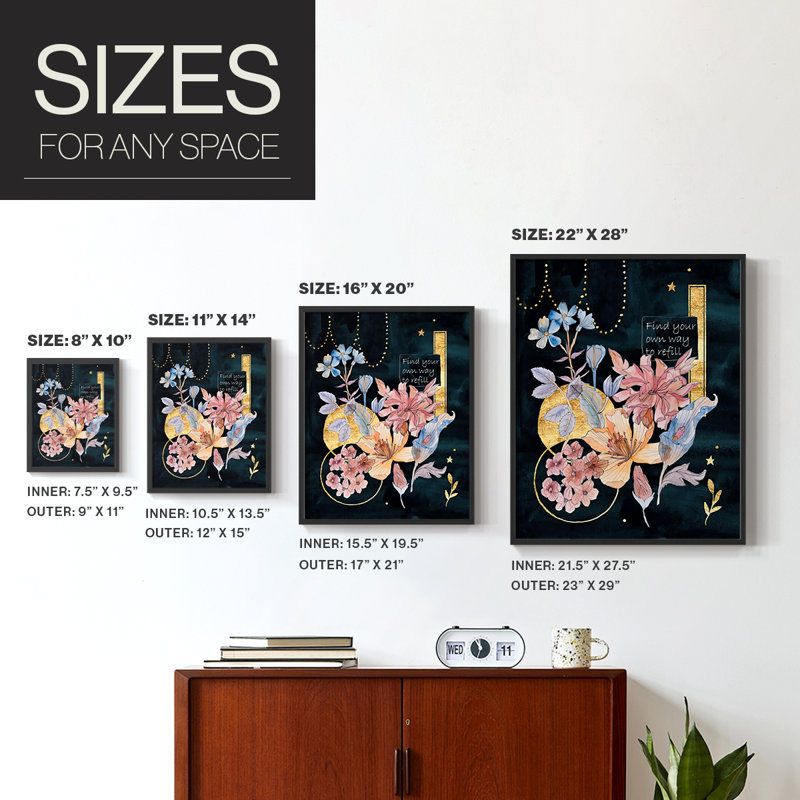 Moonlight Flowers II, reproduction encadrée - bois massif, Noir, H 14 po x l 11 po