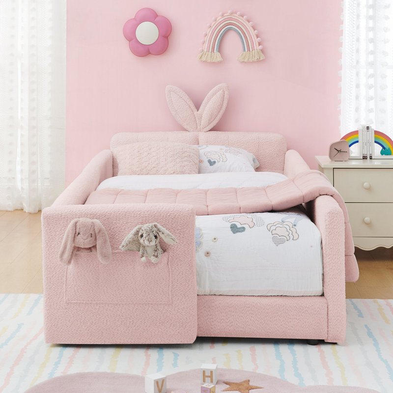 Lit plateforme tapissier Storage, Lit simple, Rose
