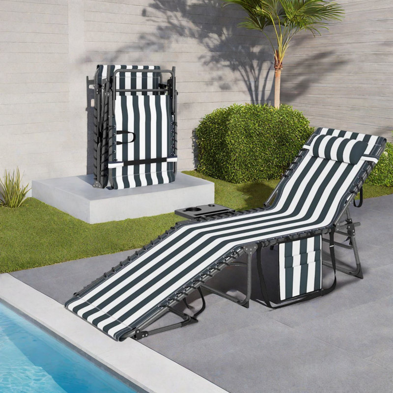 Compact Steel Patio Chaise Lounges, Adjustable Gray Folding Chair For Outdoor