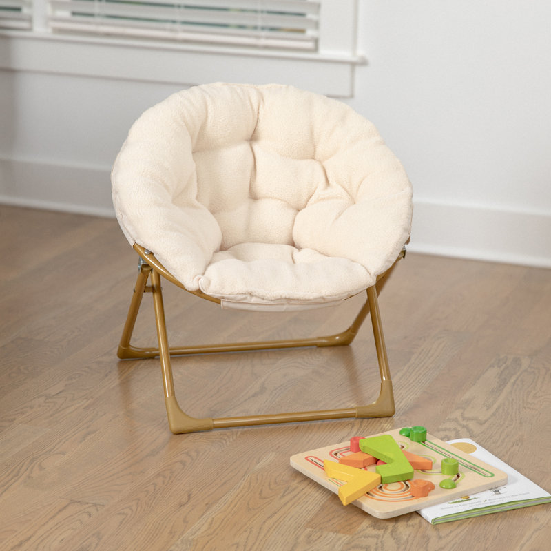 23" Kids Cozy Mini Folding Saucer Chair, Faux Fur Moon Chair for Toddlers and Bedroom