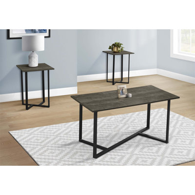 Ensemble de table contemporain 3 pièces avec stratifié brun foncé et métal noir, parfait pour les salons modernes