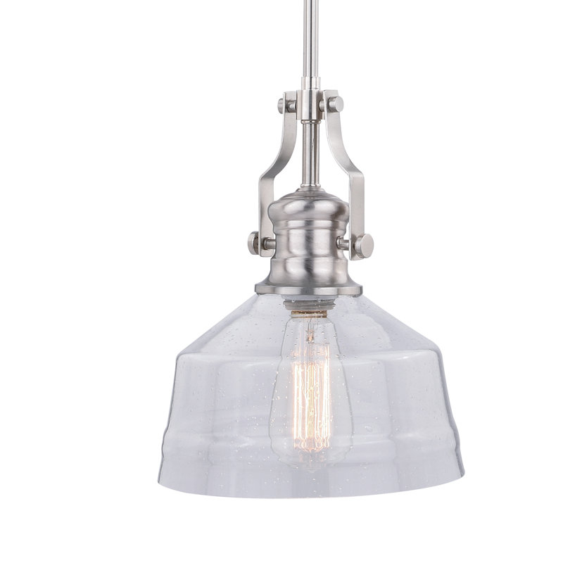 Luminaire suspendu en forme de dôme à 1 lumière Manville, H 17 po x l 9 po x P 9 po, Nickel satiné