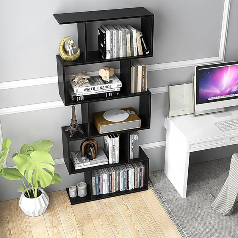 Bibliothèque cinq couches simple noir, (5 tablettes) H 62,6 po x l 27,56 po x P 9,4 po, Noir