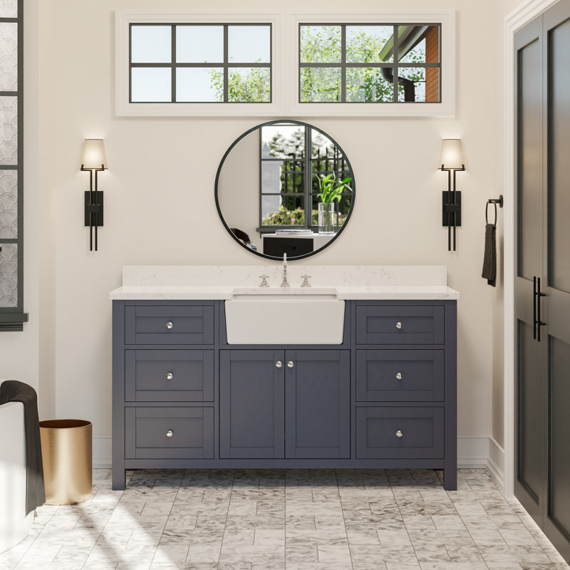 Charcoal Gray 60'' Single Bathroom Vanity with Engineered Stone Top
