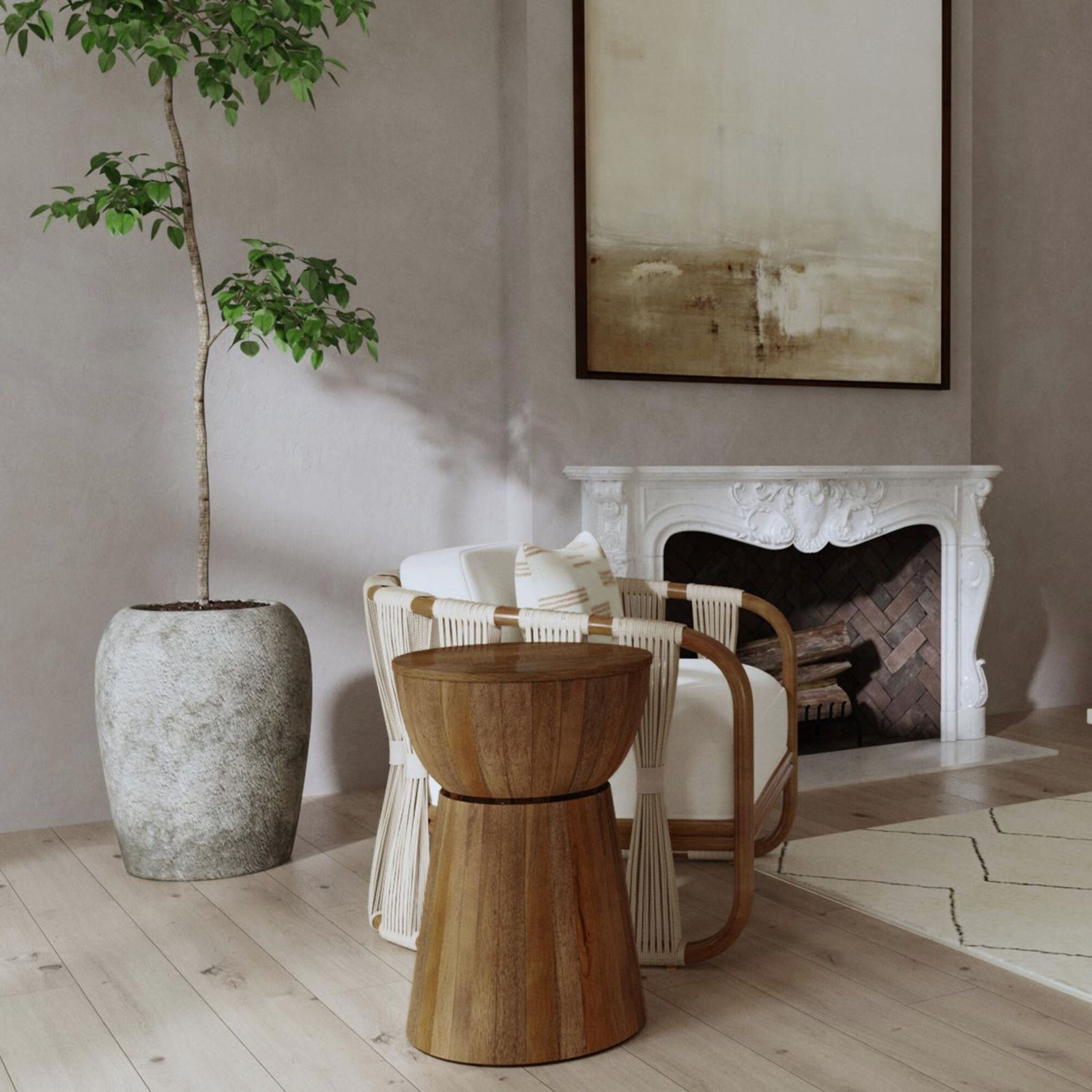  Round Drum End Table, Brown