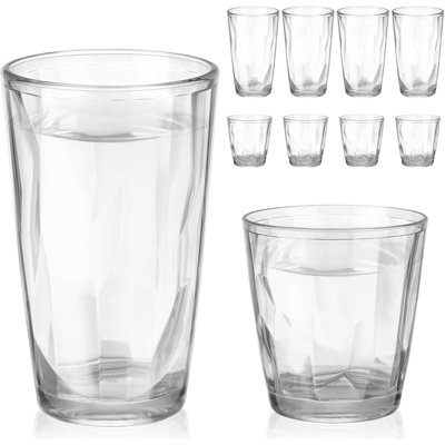 Ensemble de 8 verres en plastique 16 oz et 10 oz gobelets en plastique réutilisables en acrylique grands et courts incassables pour pique-nique intérieur / extérieur (transparent)