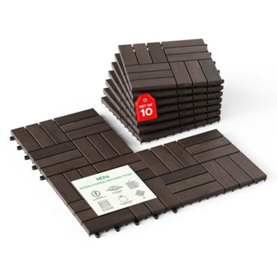 Interlocking Deck Tiles 9.6 SQFT - Carreaux de patio en bois d'acacia imperméable, 10PCS, carreaux de plancher pour l'intérieur et l'extérieur