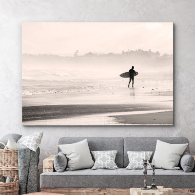 Coastal Beach " Surfer on Seashore at Dawn " Print