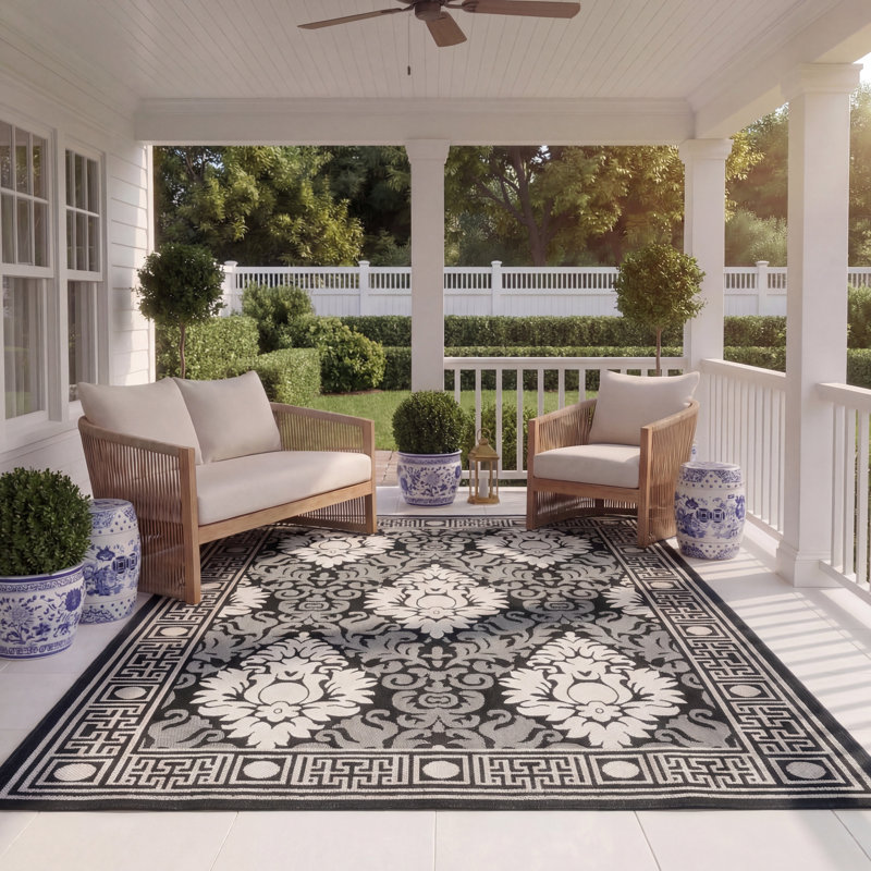 Tapis intérieur / extérieur floral / ivoire Arneshia, Rectangle 8 pi x 11 pi