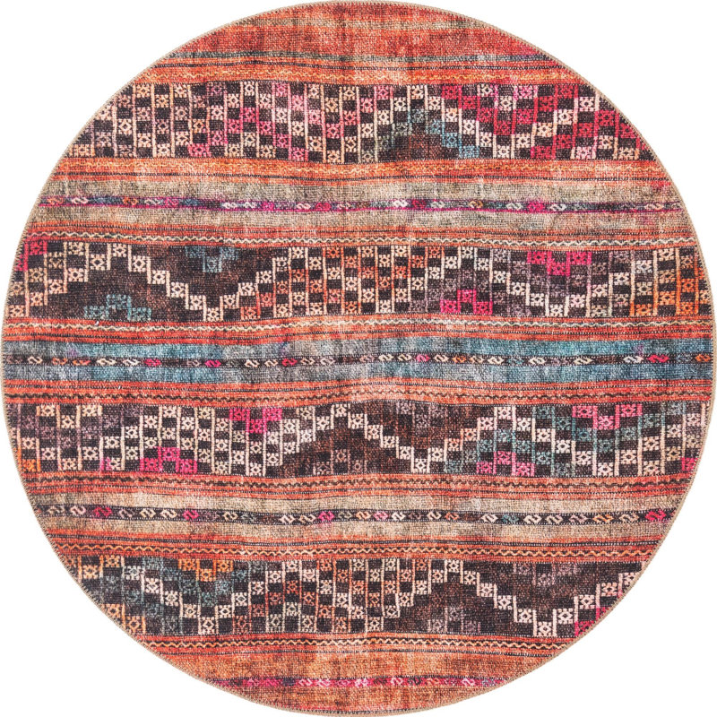 Chenille Geometric Indoor Rug, Round 5'