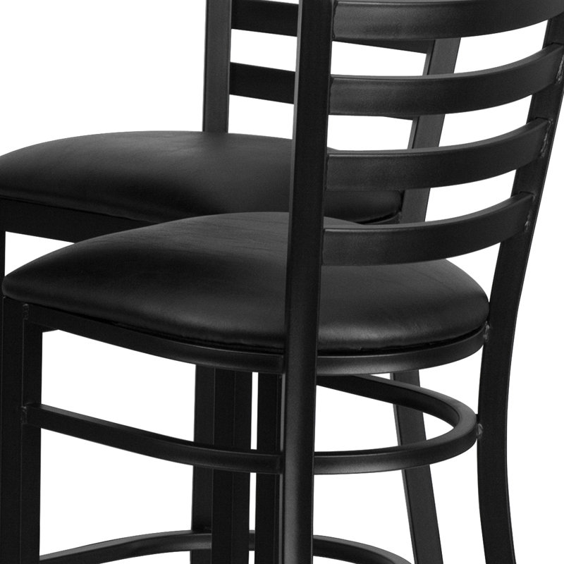 30'' Round Laminate Table Set with X-Base and 4 Ladder Back Metal Barstools, Black, Black