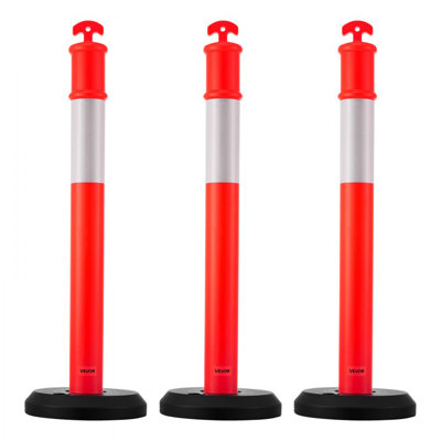 Poteaux de délimitation de la circulation, cônes de sécurité de la circulation de 48 pouces avec base remplissable et bandes réfléchissantes, poteaux de délimitation robustes pour chantier de construction, parc de stationnement, contrôle des foules, rouge