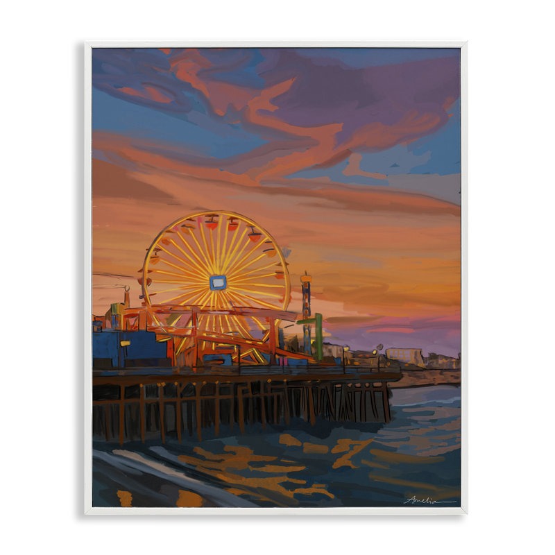 Jetée de Santa Monica, estampe numérique, conception par Amelia Noyes, Giclée encadrée blanc bord de mer, H 30 po x l 24 po