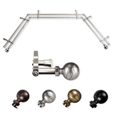 Katharina Steel Rod/Resin Finials Adjustable Bay Window Double Curtain Rod