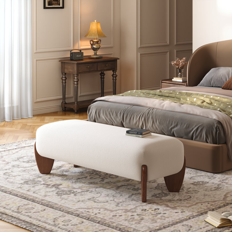 59.8'' White Linen Bedroom Bench