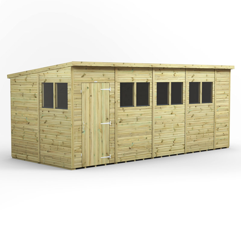 Powersheds 18 x 8ft Premium Pressure Treated Timber Pent Garden Shed