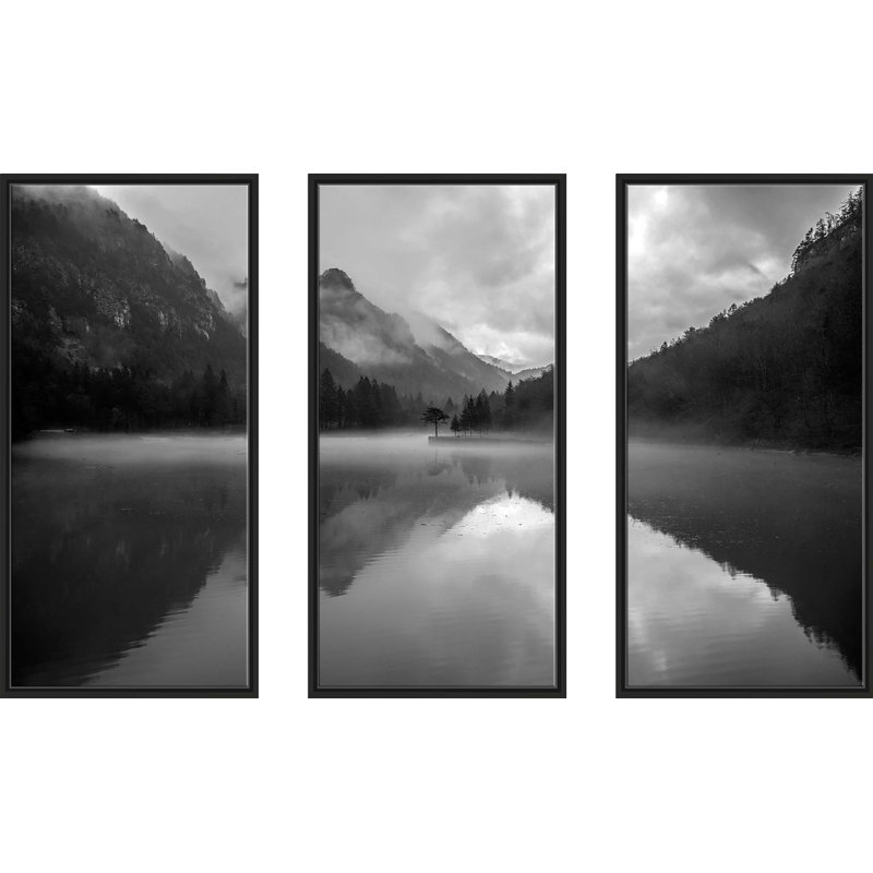 «Mountain Lake» par Design Fabrikken, reproduction sur toile flottante 3 pièces, H 41,5 po x l 64,5 po x P 2 po