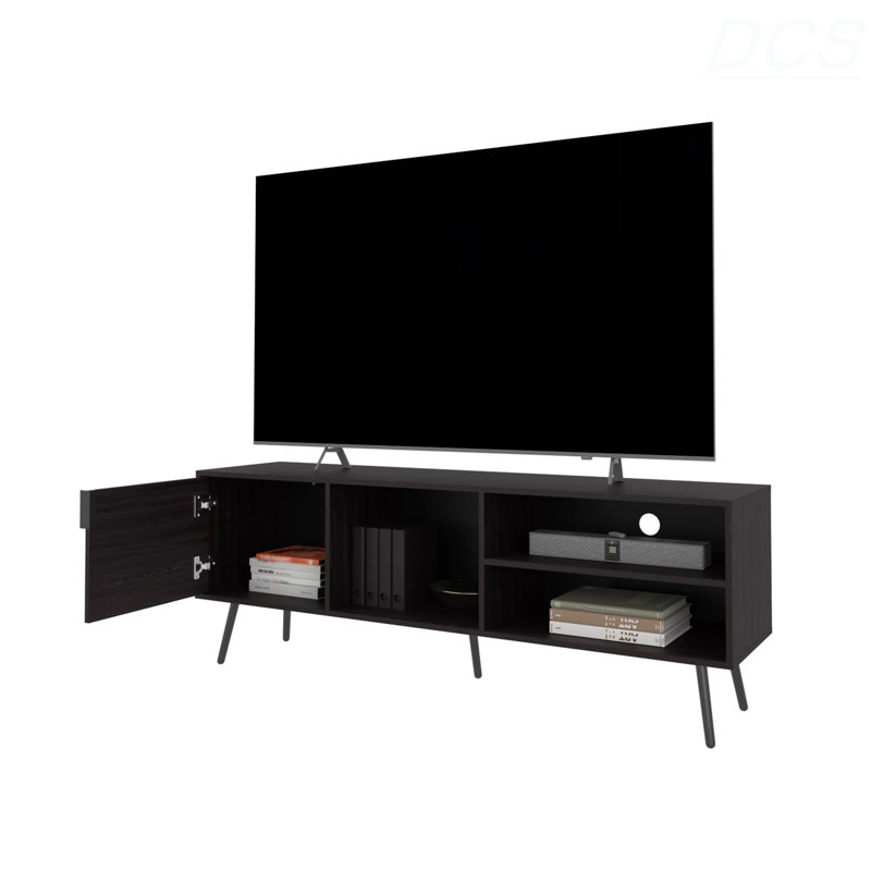 Meuble télé avec rangement et porte ouverte, meuble télé, Wengé