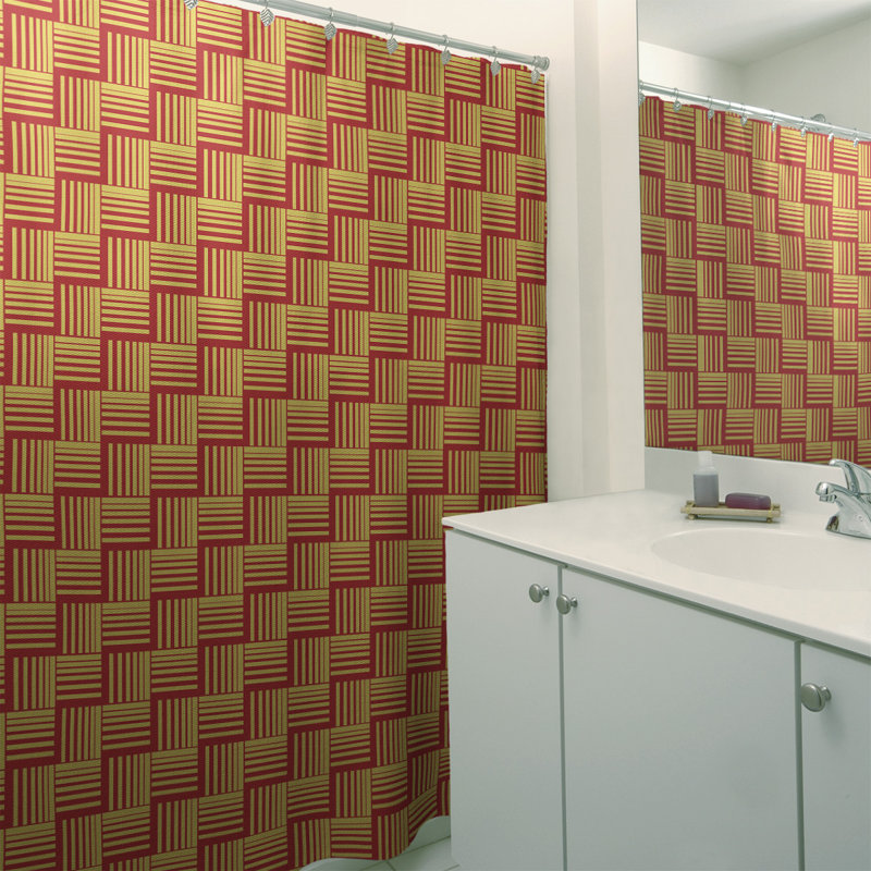 Rideau de douche simple basketweave rayures classic, Rouge / Jaune