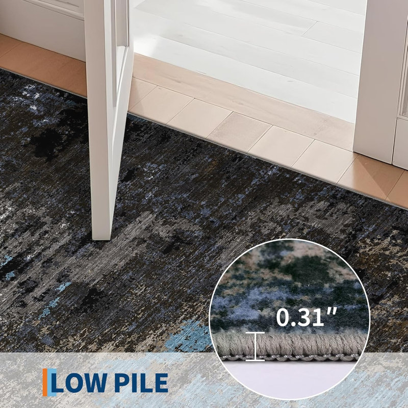 Abstract Art-Inspired Thin Indoor Rug, Distressed Oil Painting Pattern Low Pile Area Mat with Soft Surface, Easy to Clean & Stain Resistant for Living Room, Bedroom, Entryway, Study