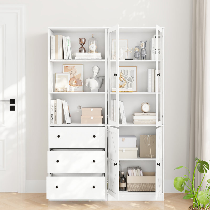 70.9'' H Book Cabinet Storage Bookcase Set, White