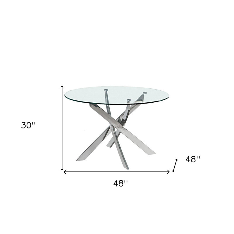 Shirlene Round Glass Top Dining Table, 30" H x 48" L x 48" W