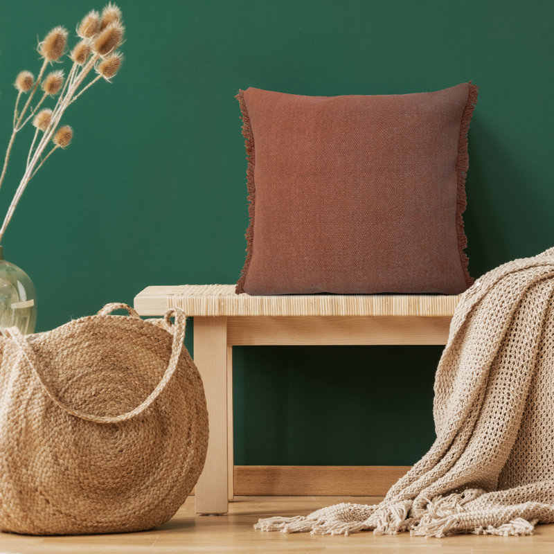 Nina Burnt Orange Cotton Fringed 20" x 20" Throw Pillow Set