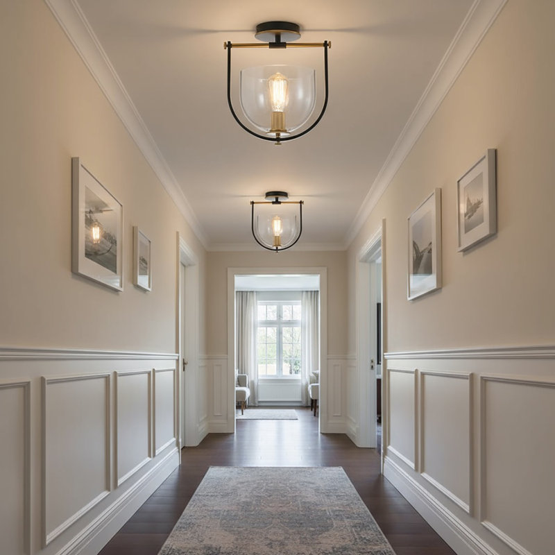 Cheshire Glass Semi Flush Mount, Black & Brass
