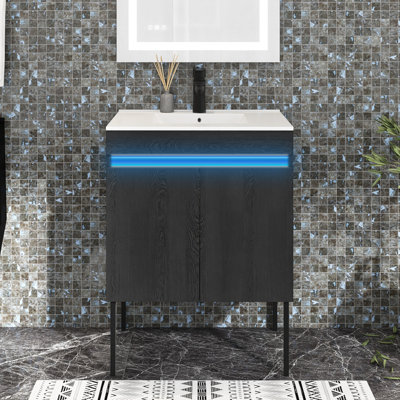 Meuble-lavabo simple 24 po avec plateau en céramique Leoncia
