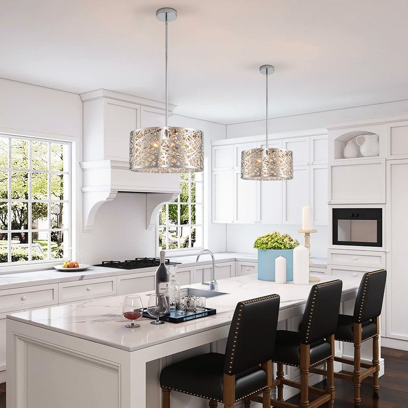 Mercer41 Adjustable Drum Pendant Light Fixture with Clear Crystal ...