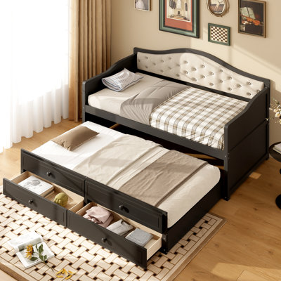 Twin Daybed With Trundle And 2 Drawers, Upholstered , Space In Bedroom