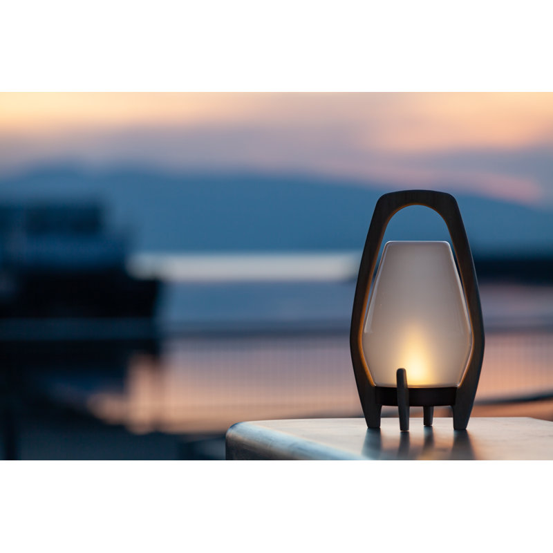 12.25'' Natural Wood and Frosted Glass Portable Candle Lantern