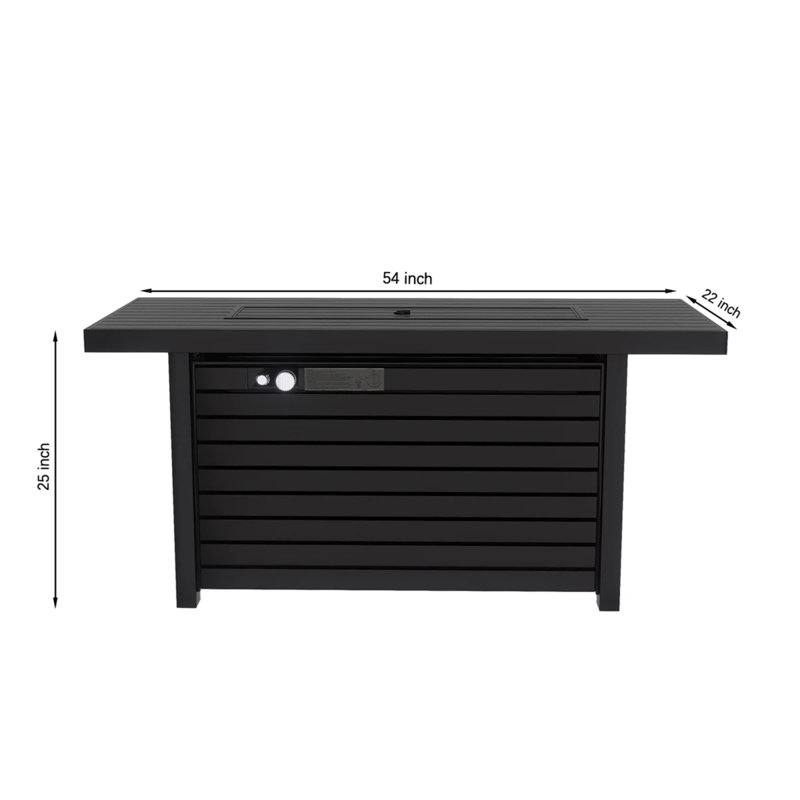 Table de foyer d'extérieur en acier avec couvercle, Black, H 25 po x l 20 po x P 42 po