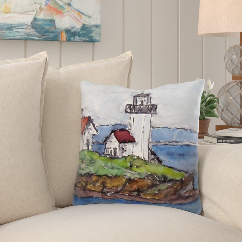 Coussin décoratif aquarelle , Bleu / rouge / crème, Microsuède, Intérieur