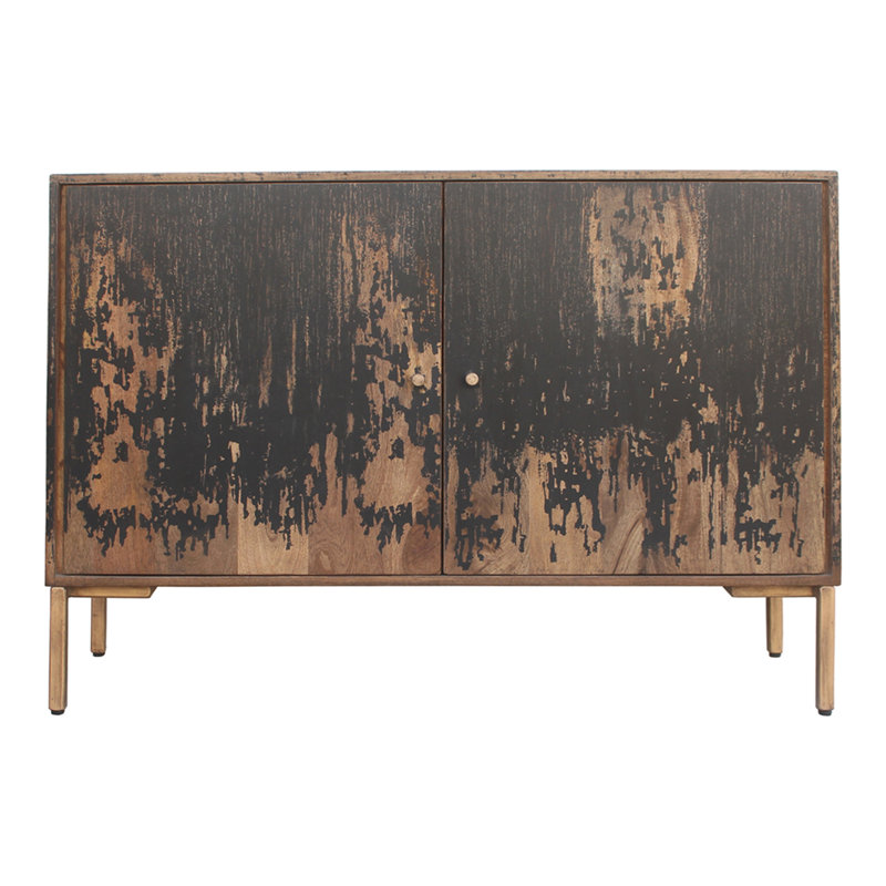 Sideboard ,Rustic Finish, Solid Mango Wood, Iron Legs, Black