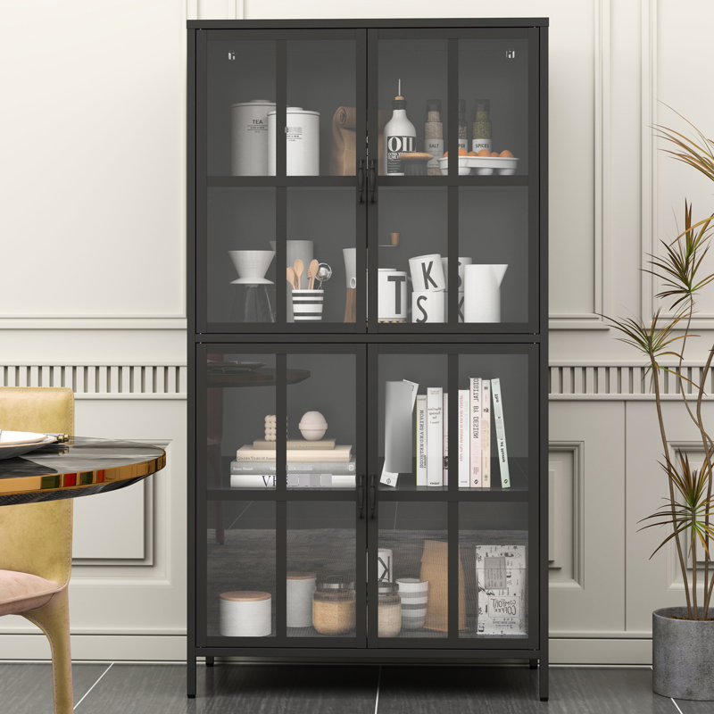Commode d'appoint en métal noir avec rangement réglable, fermeture silencieuse, pour portes de verre de l'unité de décor de cuisine, grande capacité, pieds pour chambre à coucher